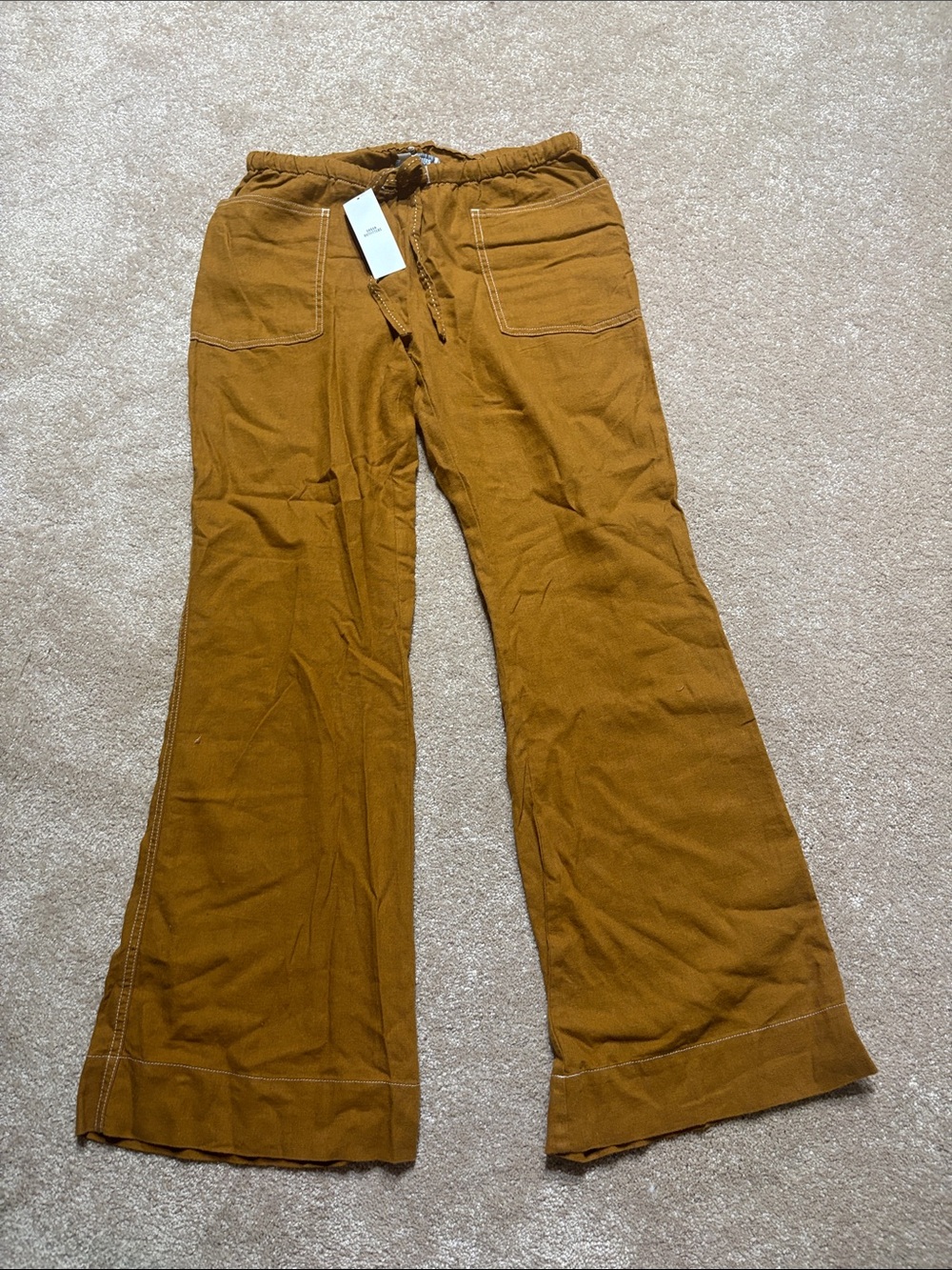 Urban OutfittersWide Leg Drawstring Pants in Mustard Brown